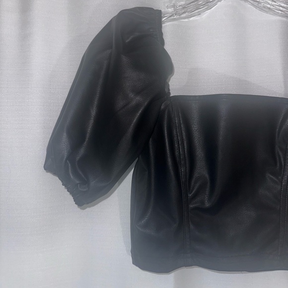 H&M Leather Puff Sleeve Corset Top - Picture 2 of 5